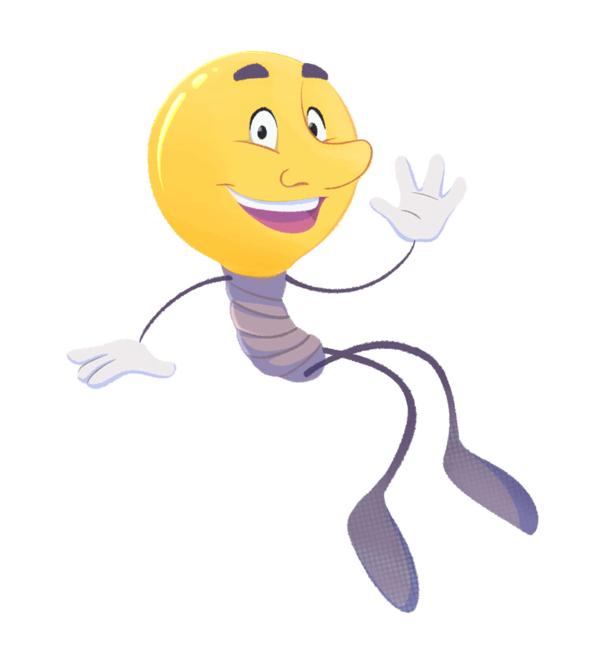 Illustrated lightbulb man sitting on edge of line